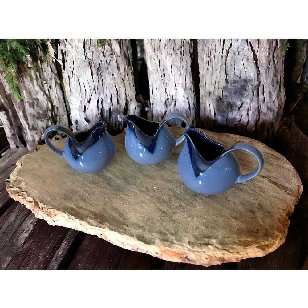 3 Sango Nova Blue Creamer Vintage Stoneware Set Pattern Two Tone Cobalt Blue